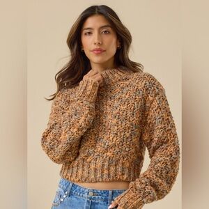 NWT ALTAR'D STATE Kimberly Cropped Mock Neck Marled Chunky Knit Sweater Size S‎